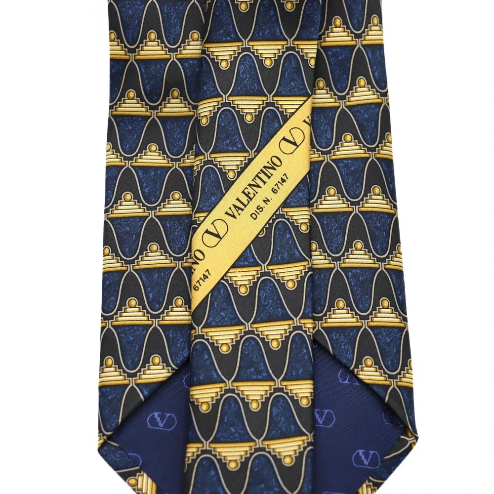 Valentino Necktie Men OS Blue Gold Geometric Silk Cravatte Italy Formal Business